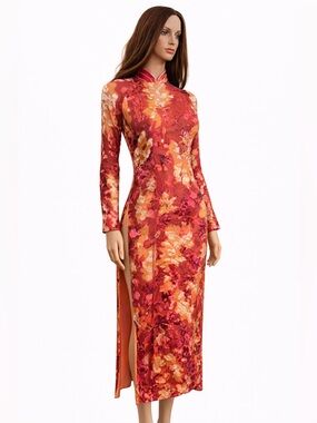 Vintage Raw Silk Ao Dai Kimono Dress XS